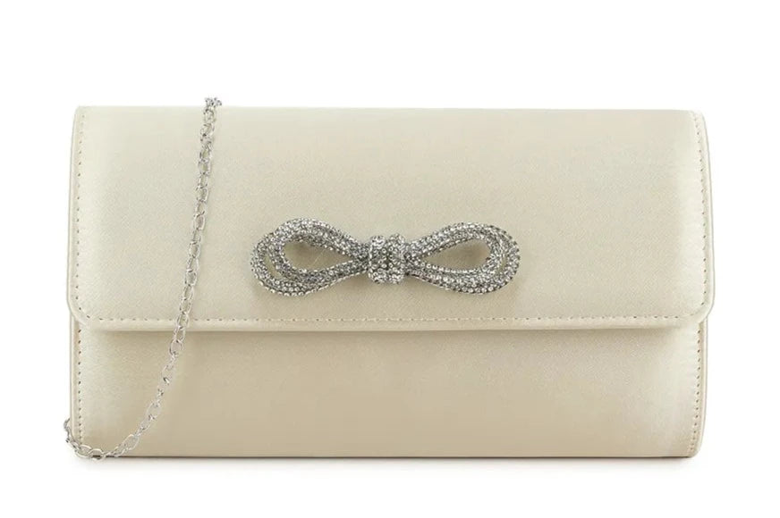 Sparkle Satin Shoulder Bow Evening Clutch Bag