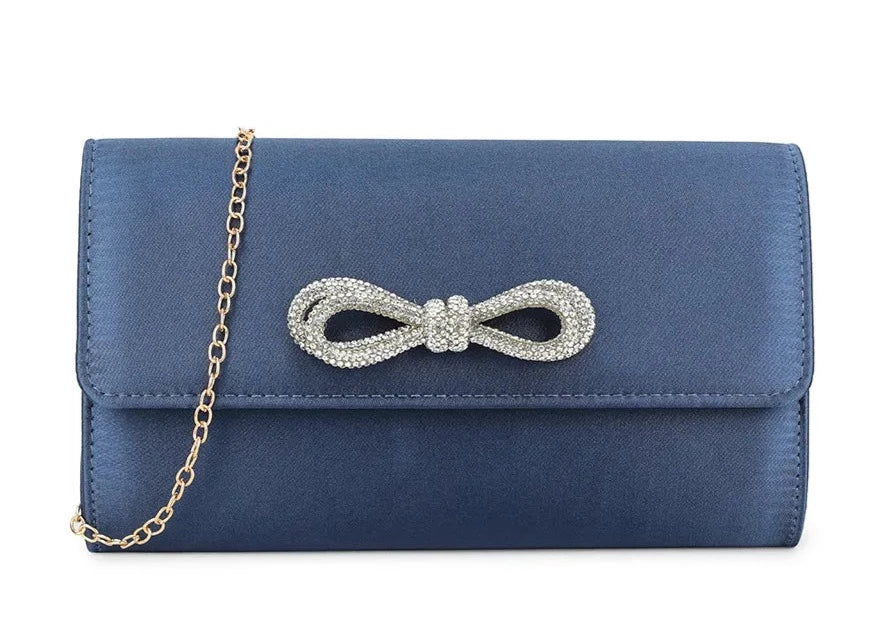 Sparkle Satin Shoulder Bow Evening Clutch Bag