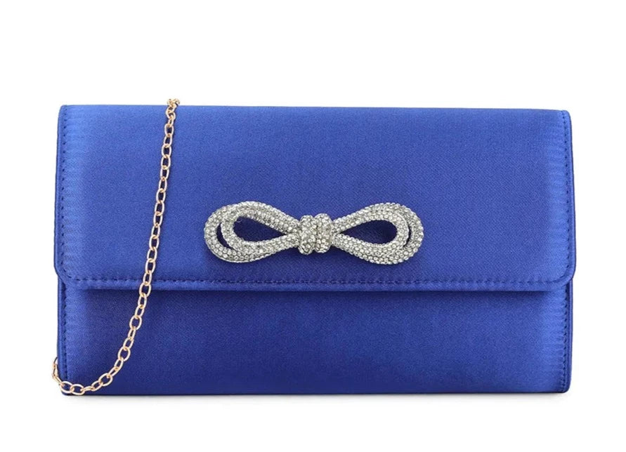 Sparkle Satin Shoulder Bow Evening Clutch Bag