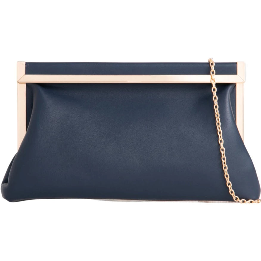 Women's Retro Style Metal Trim Faux Leather Clutch Bag Wedding Prom Evening Party Handbag