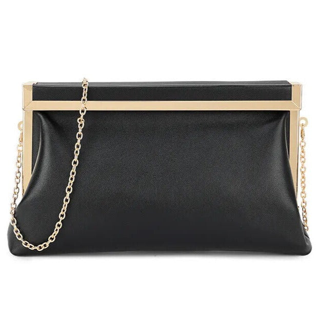 Women's Retro Style Metal Trim Faux Leather Clutch Bag Wedding Prom Evening Party Handbag