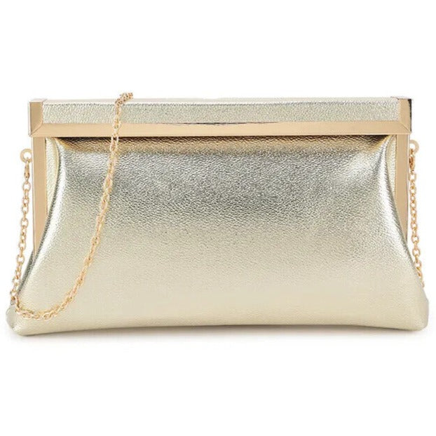 Women's Retro Style Metal Trim Faux Leather Clutch Bag Wedding Prom Evening Party Handbag