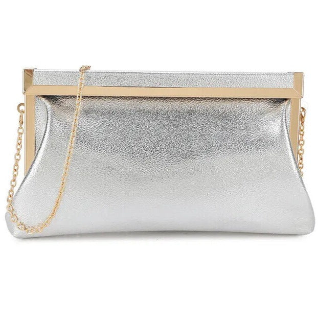 Women's Retro Style Metal Trim Faux Leather Clutch Bag Wedding Prom Evening Party Handbag