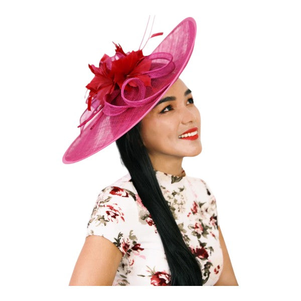 Womens Large Flower Feather Hatinator Headband Fascinator for Wedding Royal Ascot Party