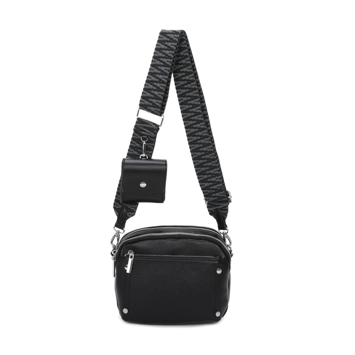 Double Zipper wide Crossbody Strap Bag