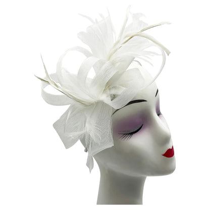 Loop Bow Fascinator With Feathers Flower Clip and Headband Wedding Races