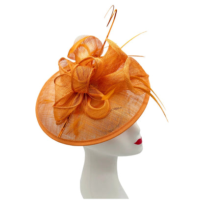 Sinamay Round Fascinator Headband Clip with feathers & Flower Detailing Wedding Hatinator