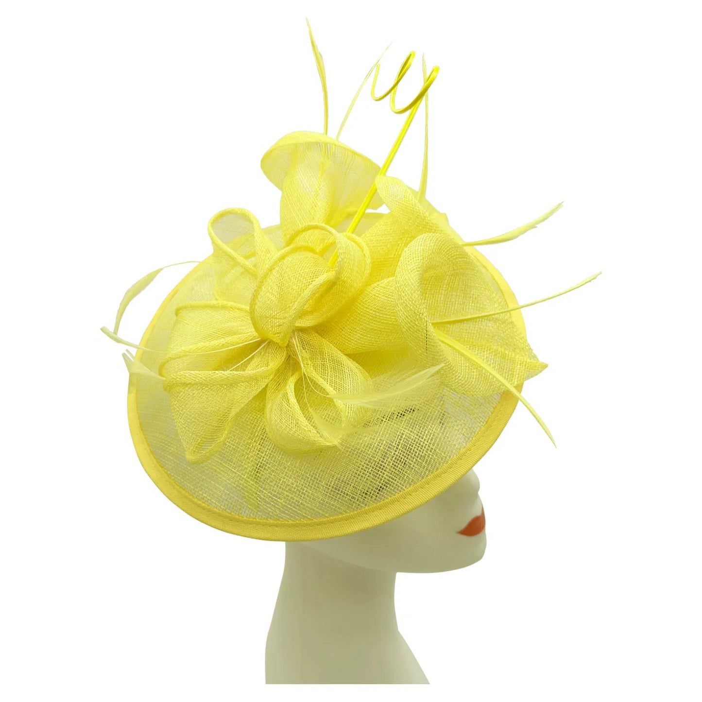 Sinamay Round Fascinator Headband Clip with feathers & Flower Detailing Wedding Hatinator