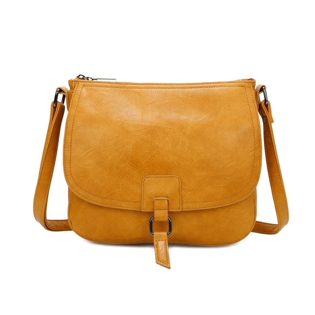 Ladies Real Leather Detailing Full Flap Satchel Bag Women Crossbody Messenger Saddle Shoulder Handbags