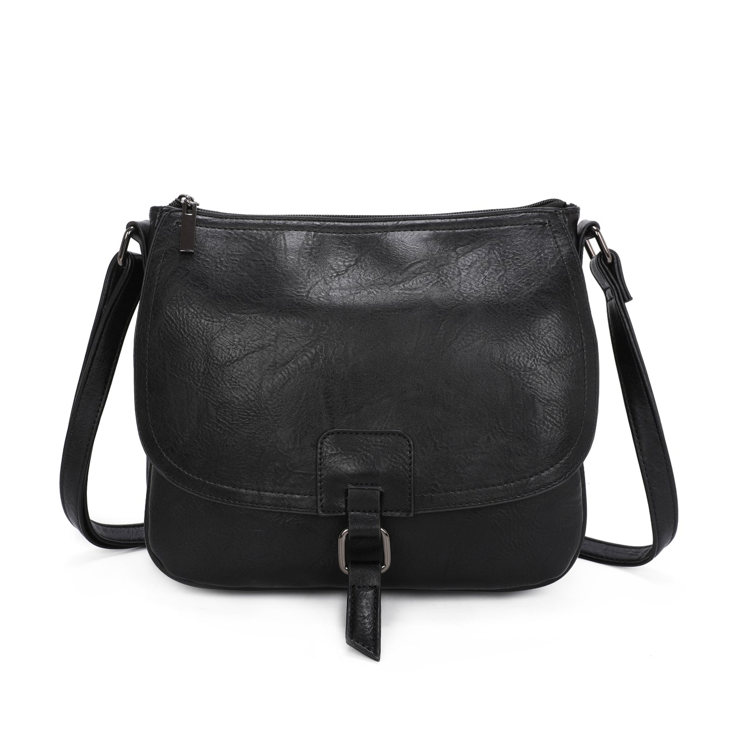 Ladies Real Leather Detailing Full Flap Satchel Bag Women Crossbody Messenger Saddle Shoulder Handbags