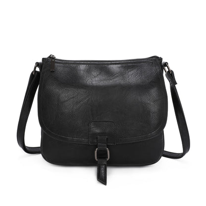 Ladies Real Leather Detailing Full Flap Satchel Bag Women Crossbody Messenger Saddle Shoulder Handbags