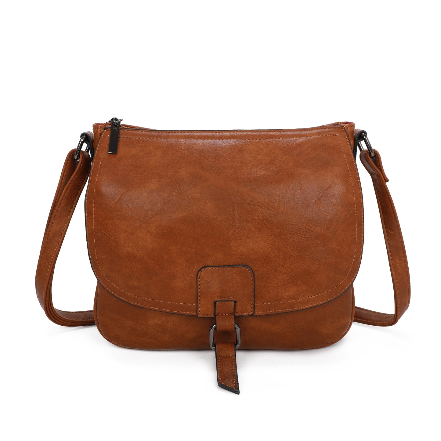 Ladies Real Leather Detailing Full Flap Satchel Bag Women Crossbody Messenger Saddle Shoulder Handbags