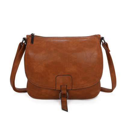 Ladies Real Leather Detailing Full Flap Satchel Bag Women Crossbody Messenger Saddle Shoulder Handbags