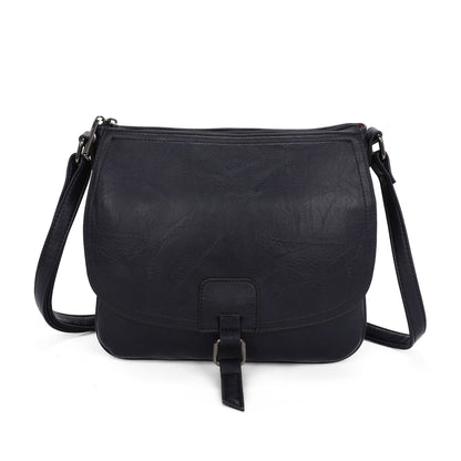 Ladies Real Leather Detailing Full Flap Satchel Bag Women Crossbody Messenger Saddle Shoulder Handbags