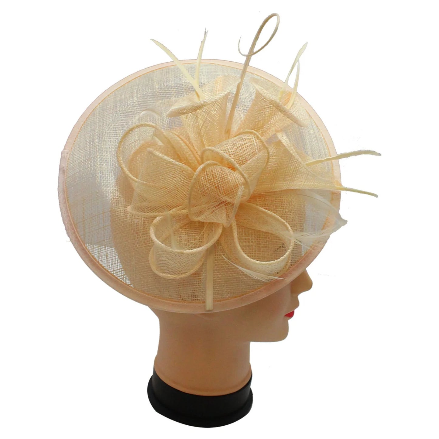 Sinamay Round Fascinator Headband Clip with feathers & Flower Detailing Wedding Hatinator