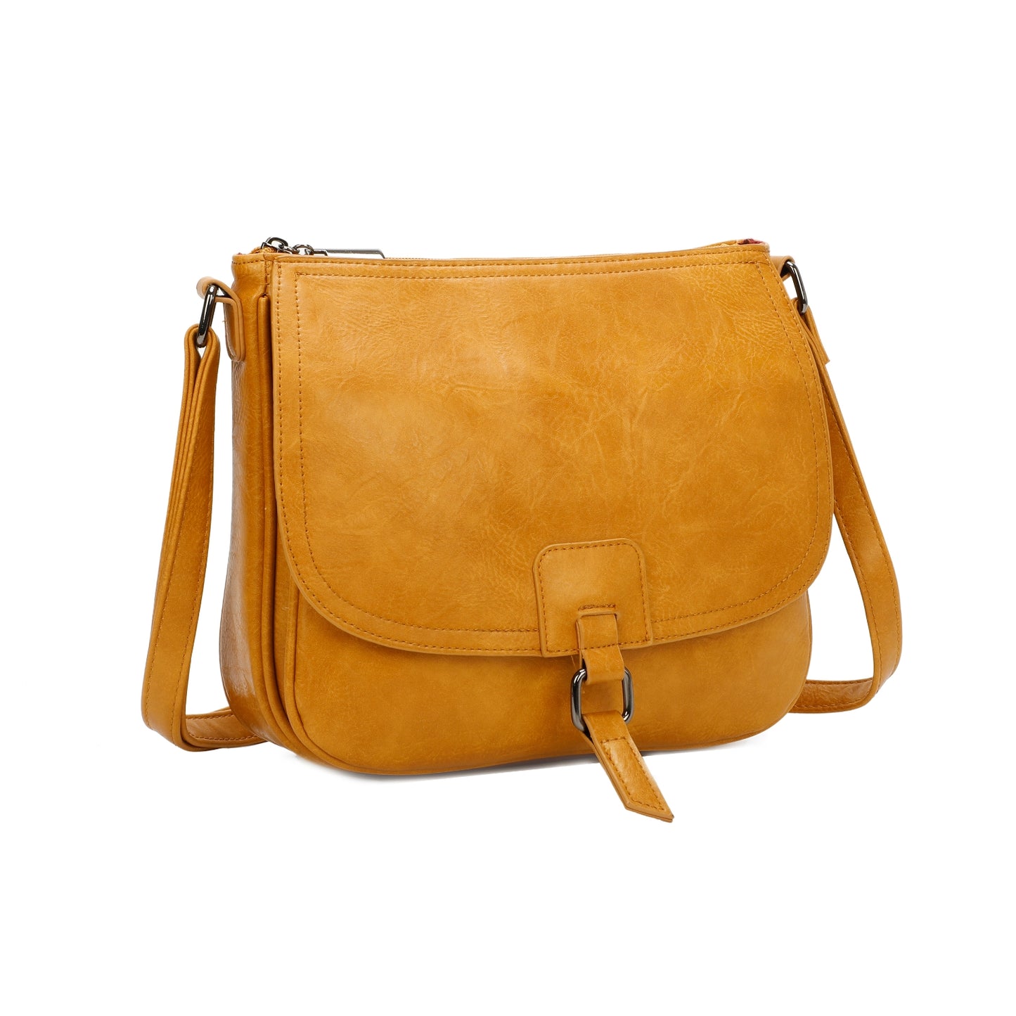 Ladies Real Leather Detailing Full Flap Satchel Bag Women Crossbody Messenger Saddle Shoulder Handbags