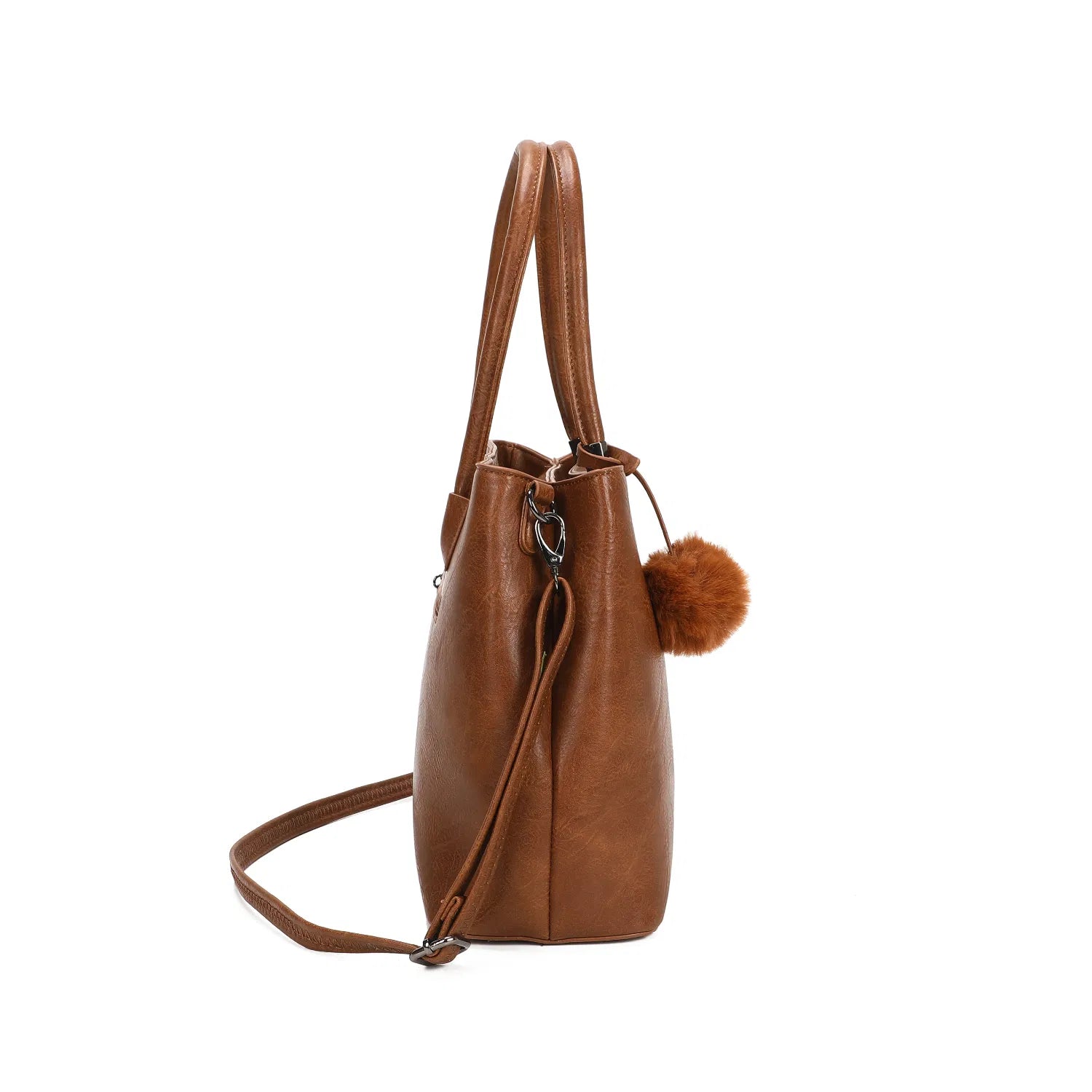 Women's Top Handle Pom Pom Tote Bag