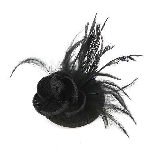 Sinamay Flower Hair Clip Feather Small Top Hat Clip On Fascinator Wedding Race Party