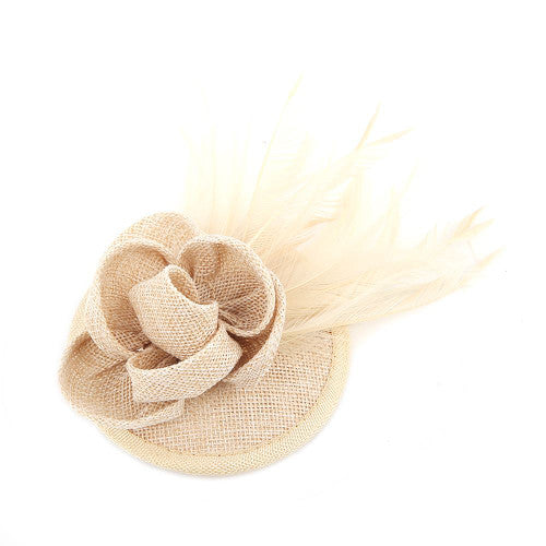 Sinamay Flower Hair Clip Feather Small Top Hat Clip On Fascinator Wedding Race Party