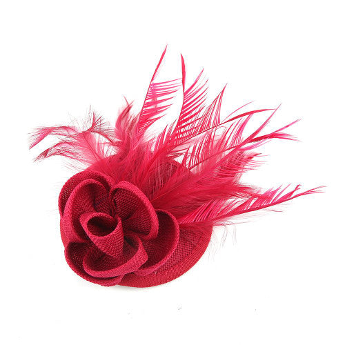 Sinamay Flower Hair Clip Feather Small Top Hat Clip On Fascinator Wedding Race Party