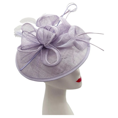 Sinamay Round Fascinator Headband Clip with feathers & Flower Detailing Wedding Hatinator