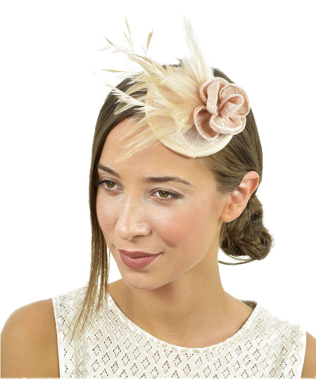 Sinamay Flower Hair Clip Feather Small Top Hat Clip On Fascinator Wedding Race Party