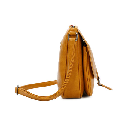 Ladies Real Leather Detailing Full Flap Satchel Bag Women Crossbody Messenger Saddle Shoulder Handbags
