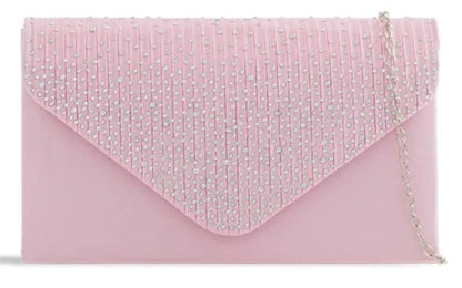 Women's Satin diamante Clutch Bag Evening Bridal Wedding Fashion Prom Handbag