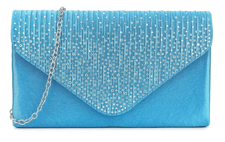 Women's Satin diamante Clutch Bag Evening Bridal Wedding Fashion Prom Handbag