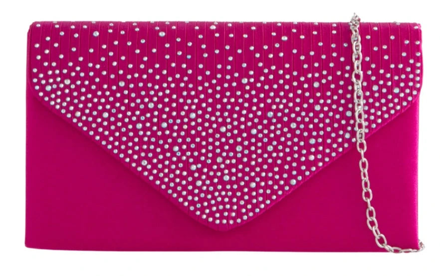 Women's Satin diamante Clutch Bag Evening Bridal Wedding Fashion Prom Handbag
