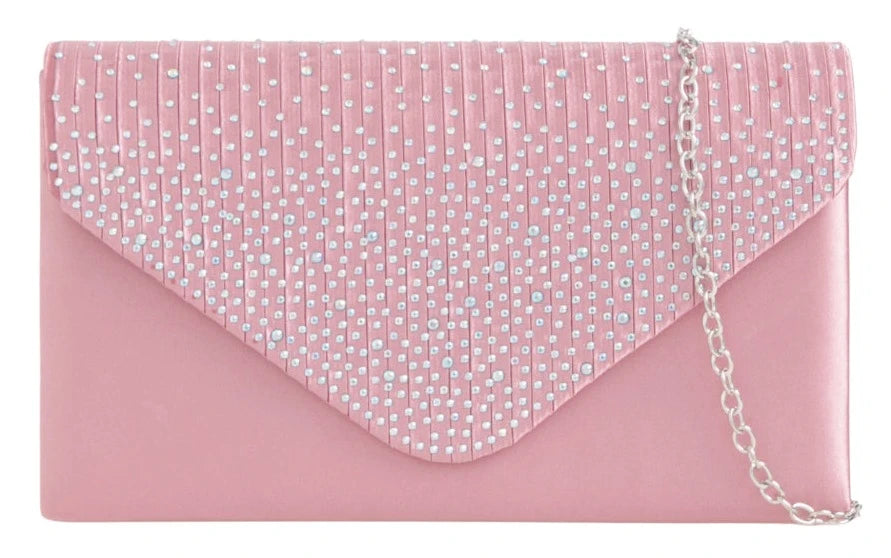 Women's Satin diamante Clutch Bag Evening Bridal Wedding Fashion Prom Handbag