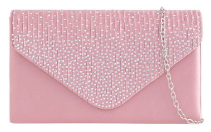 Women's Satin diamante Clutch Bag Evening Bridal Wedding Fashion Prom Handbag