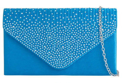 Women's Satin diamante Clutch Bag Evening Bridal Wedding Fashion Prom Handbag