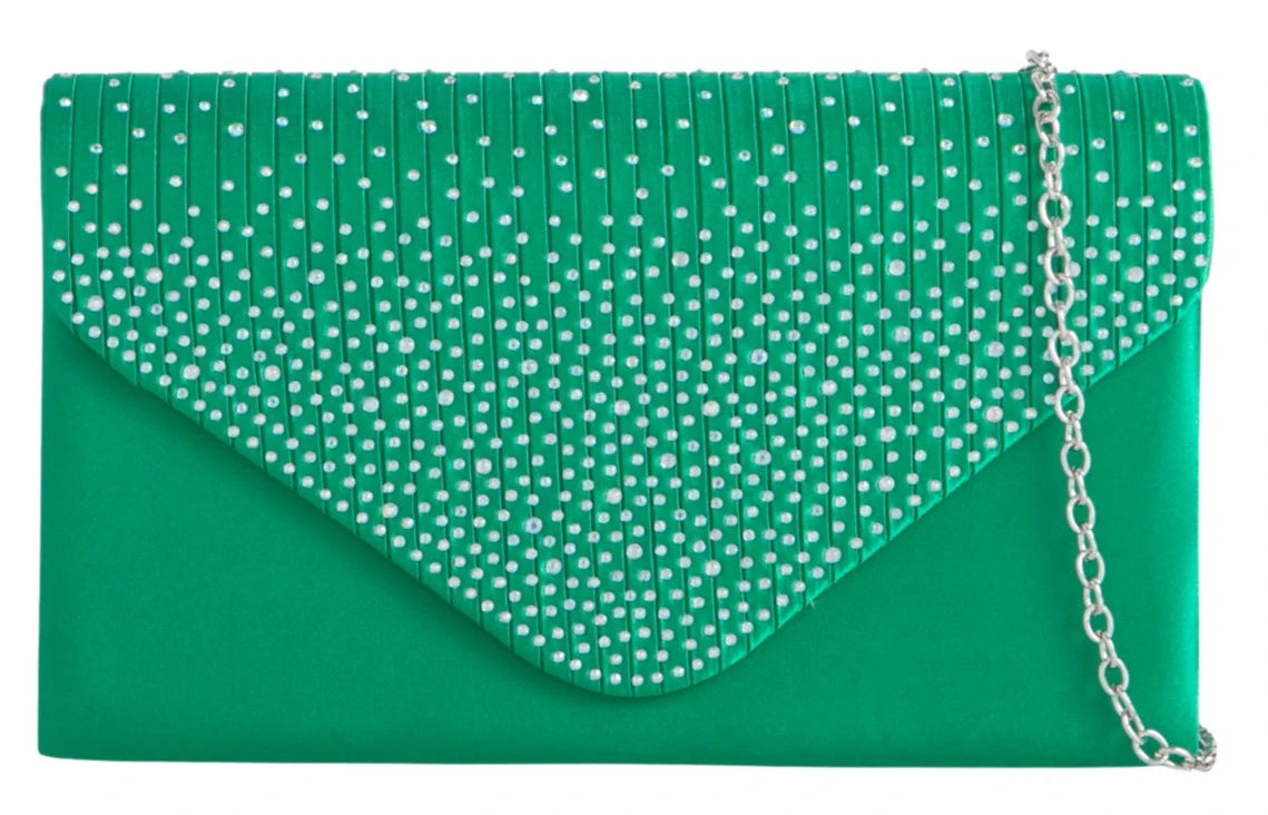 Women's Satin diamante Clutch Bag Evening Bridal Wedding Fashion Prom Handbag