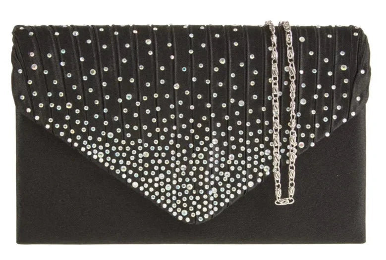 Women's Satin diamante Clutch Bag Evening Bridal Wedding Fashion Prom Handbag