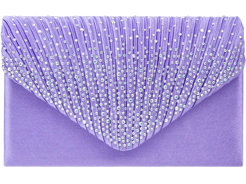 Women's Satin diamante Clutch Bag Evening Bridal Wedding Fashion Prom Handbag