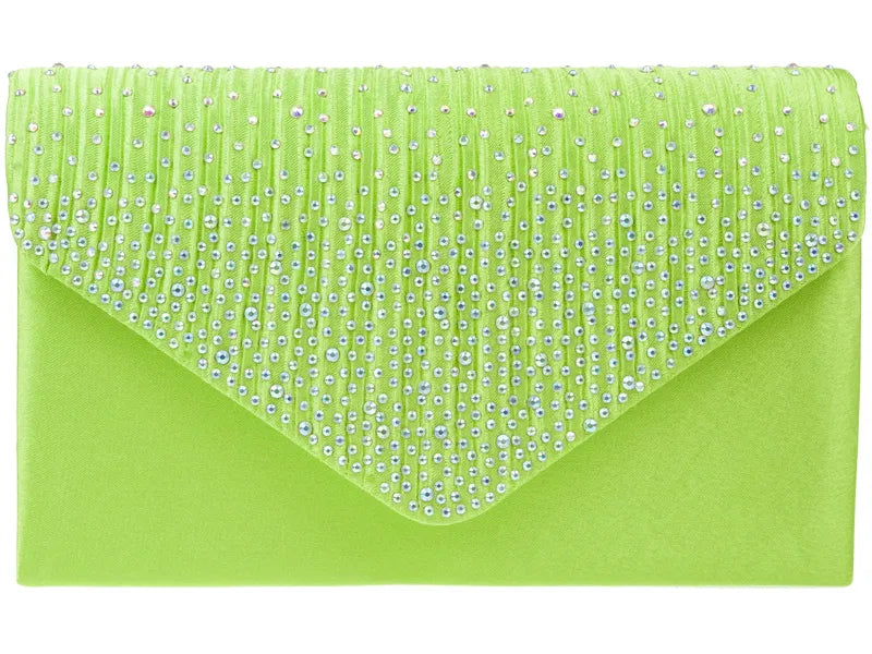 Women's Satin diamante Clutch Bag Evening Bridal Wedding Fashion Prom Handbag