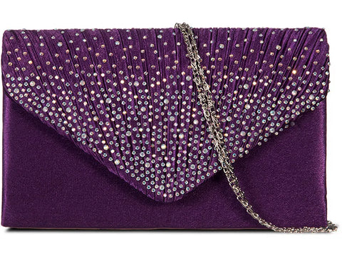 Women's Satin diamante Clutch Bag Evening Bridal Wedding Fashion Prom Handbag