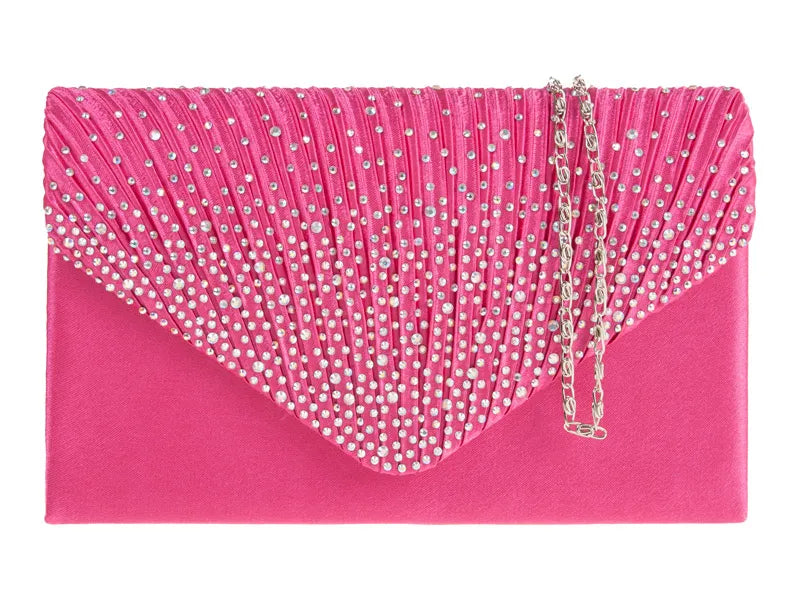 Women's Satin diamante Clutch Bag Evening Bridal Wedding Fashion Prom Handbag