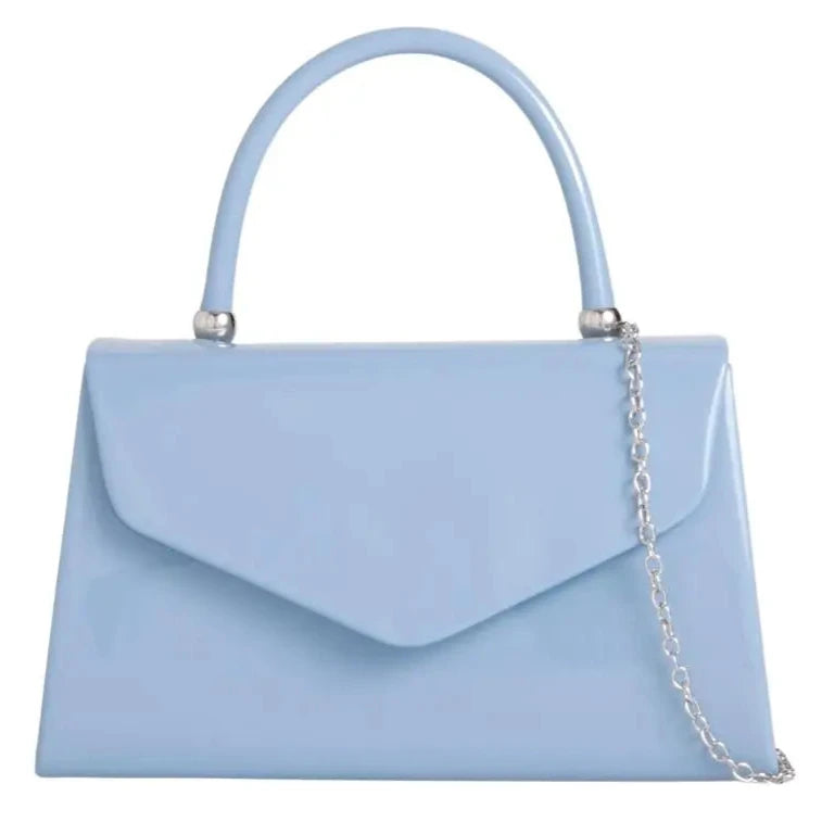 Women's Patent Clutch Bag Top Handle Evening Wedding Party Box Handbag UK  - BABY BLUE