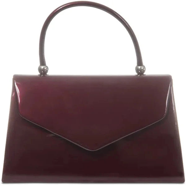 Women's Patent Clutch Bag Top Handle Evening Wedding Party Box Handbag UK  - BURGUNDY