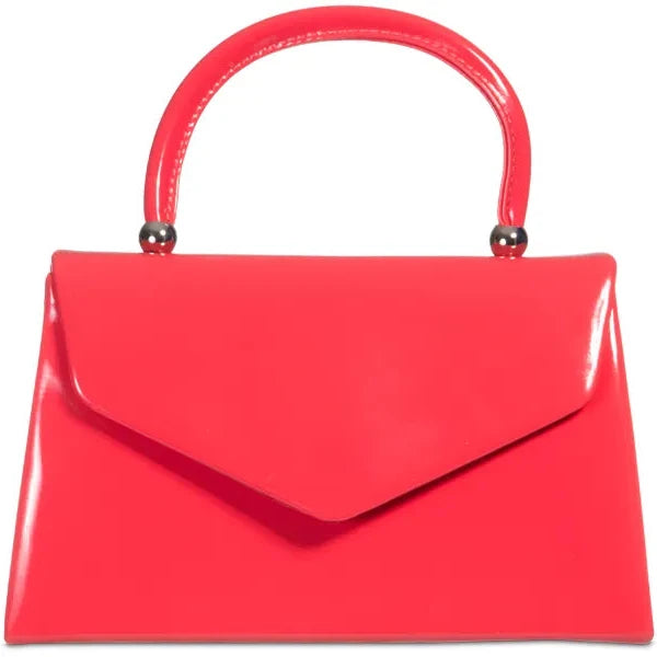 Women's Patent Clutch Bag Top Handle Evening Wedding Party Box Handbag UK  - CORAL