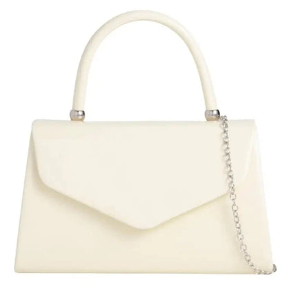 Women's Patent Clutch Bag Top Handle Evening Wedding Party Box Handbag UK  - CREAM