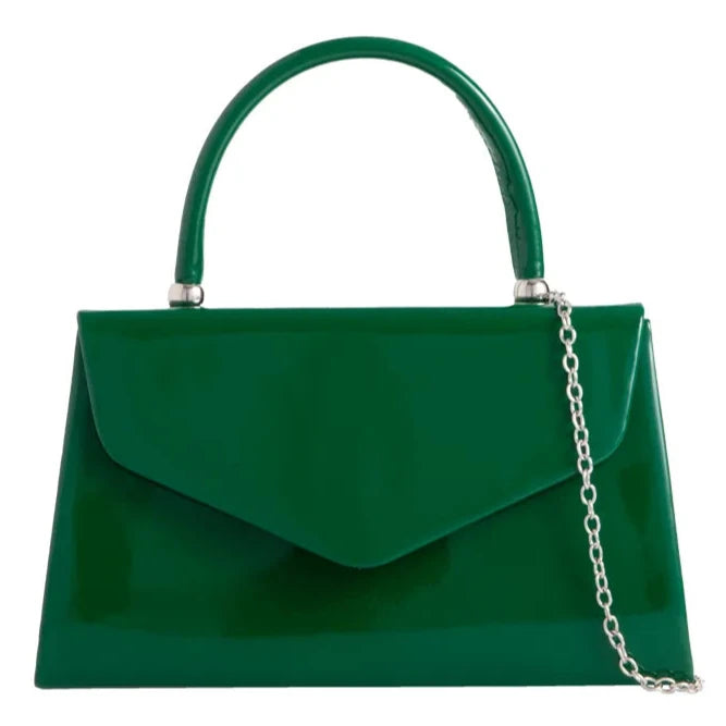 Women's Patent Clutch Bag Top Handle Evening Wedding Party Box Handbag UK  - DARK GREEN