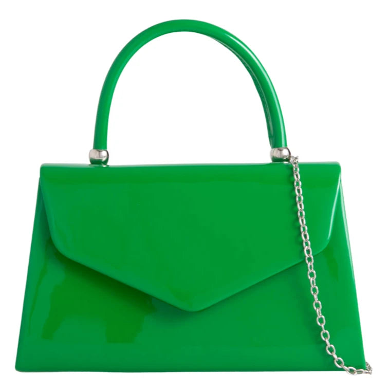 Women's Patent Clutch Bag Top Handle Evening Wedding Party Box Handbag UK  - GREEN