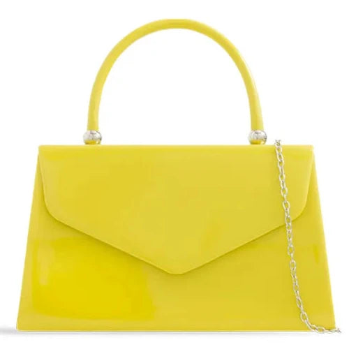 Women's Patent Clutch Bag Top Handle Evening Wedding Party Box Handbag UK  - MUSTARD