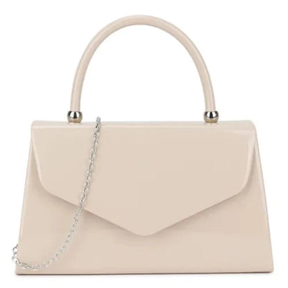 Women's Patent Clutch Bag Top Handle Evening Wedding Party Box Handbag UK  - PALE NUDE