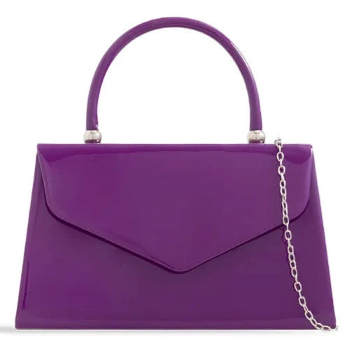 Women's Patent Clutch Bag Top Handle Evening Wedding Party Box Handbag UK  - PURPLE 