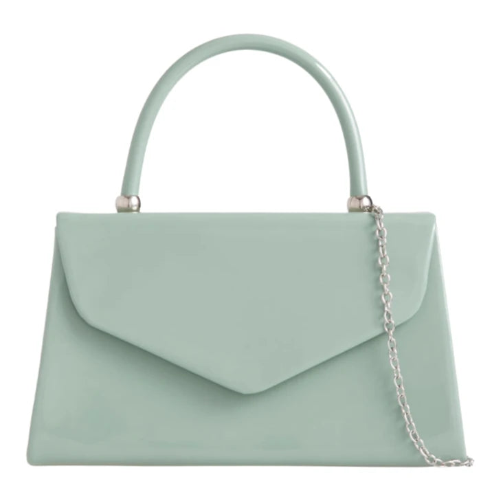 Women's Patent Clutch Bag Top Handle Evening Wedding Party Box Handbag UK  - SAGE GREEN