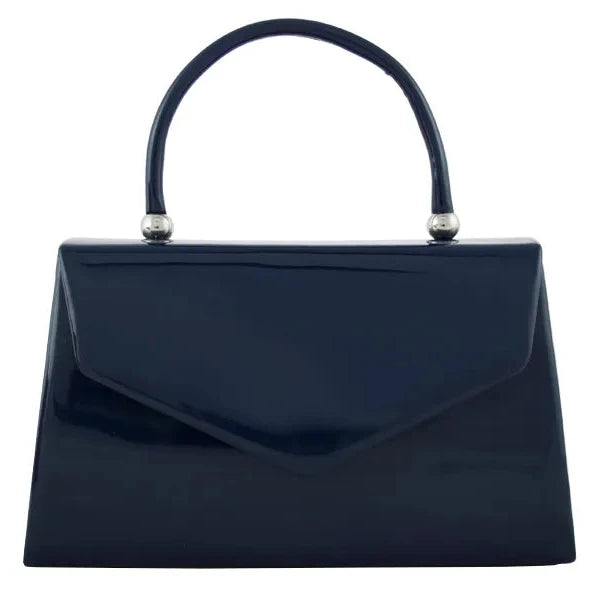 Women's Patent Clutch Bag Top Handle Evening Wedding Party Box Handbag UK  - NAVY